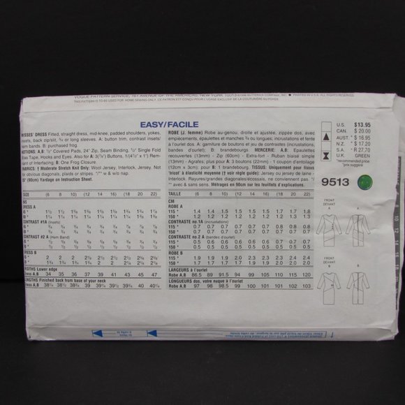 Vogue Woman 9513 Fitted Dress 6 8 10 Easy Uncut Sewing Pattern - Picture 3 of 6